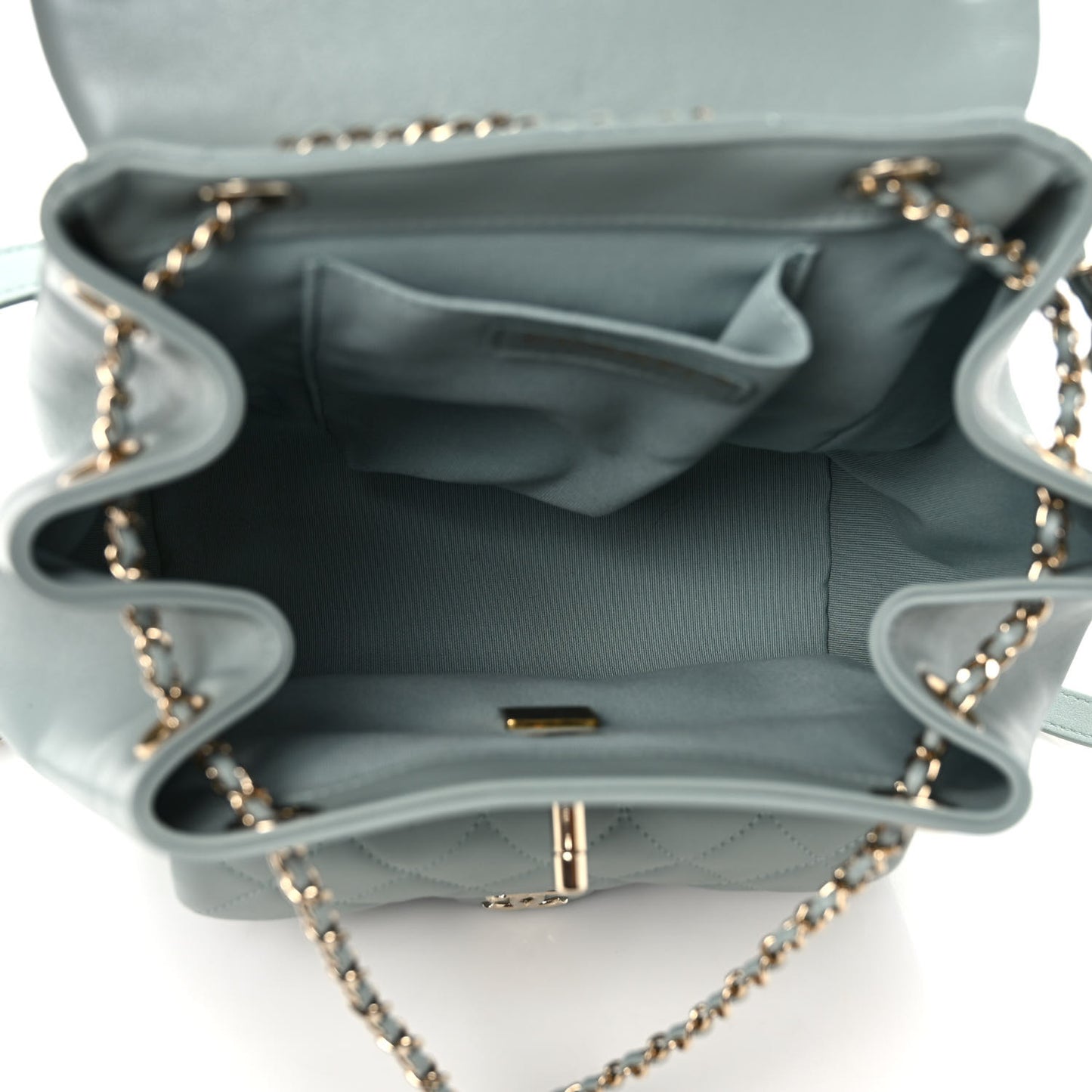 Lambskin Quilted Large Duma Drawstring Backpack Grey