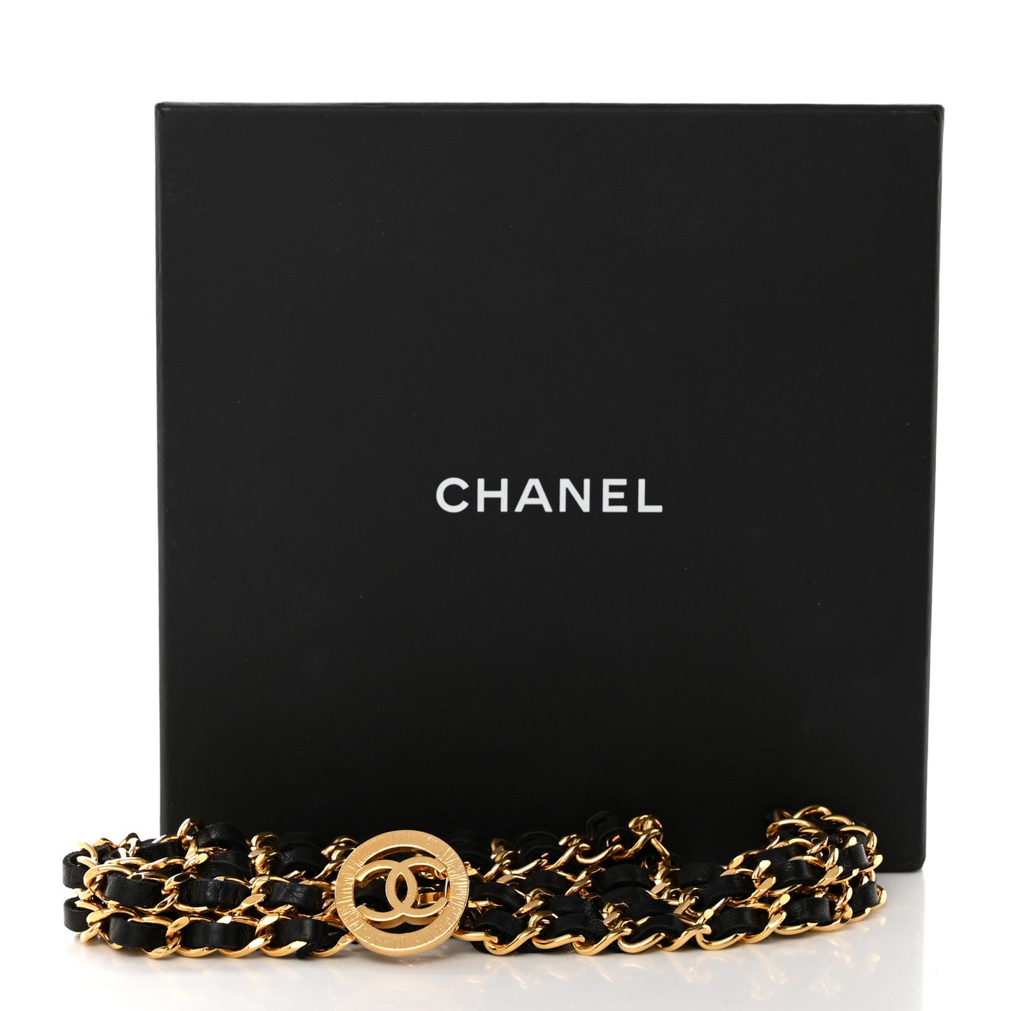 Lambskin Chain CC Medallion Belt Black Gold