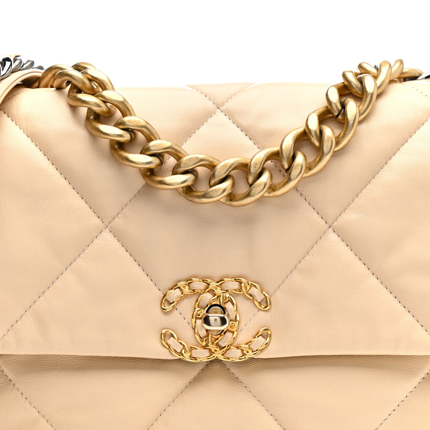 Goatskin Quilted Large Chanel 19 Flap Beige