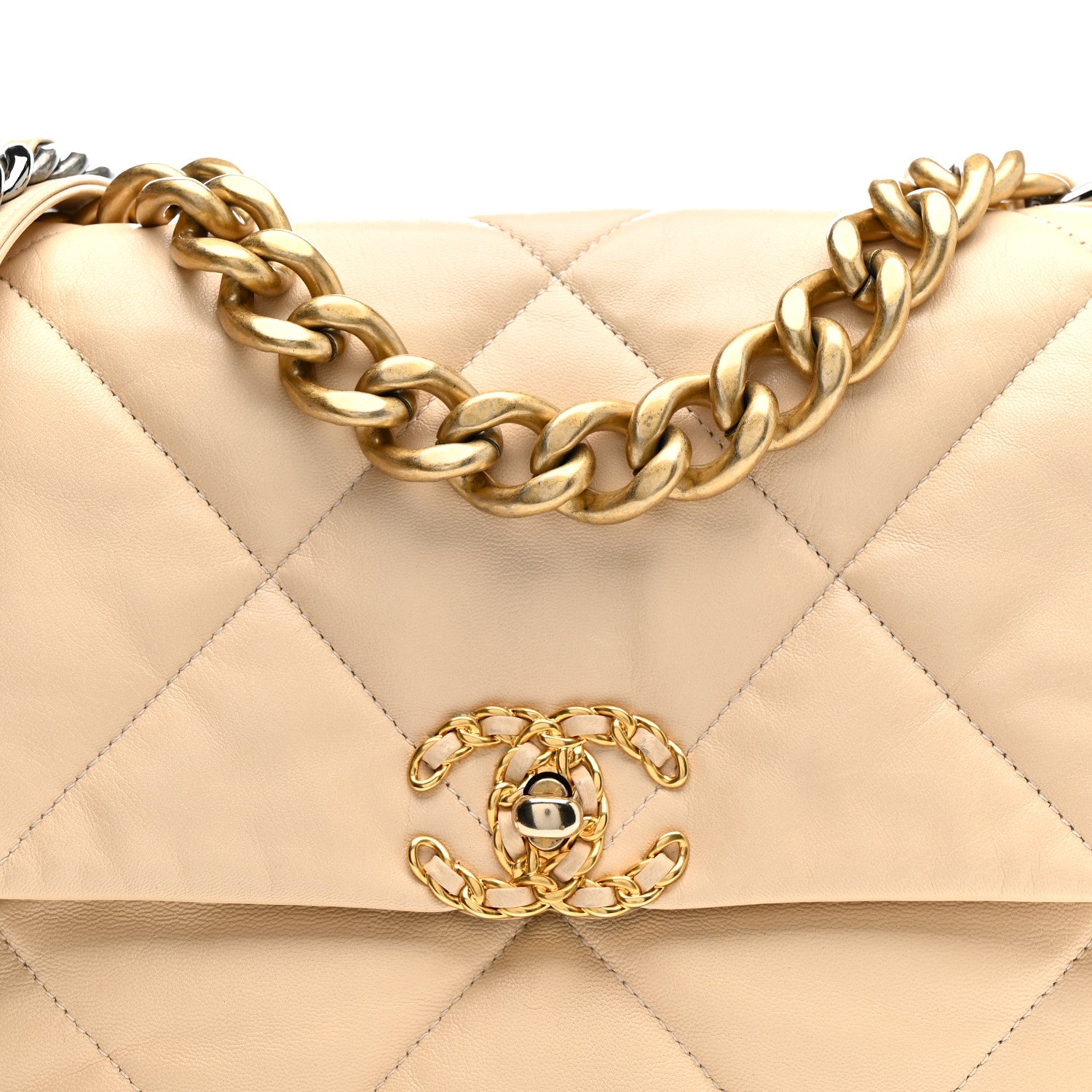Chanel Goatskin Quilted Large Chanel 19 Flap Beige 8 of 13
