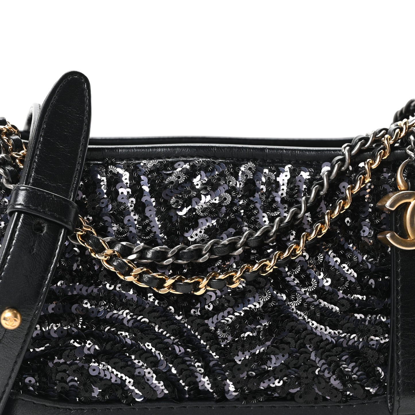 Sequin Calfskin Small Gabrielle Hobo Black Silver