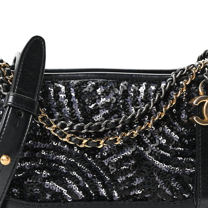 Chanel Sequin Calfskin Small Gabrielle Hobo Black Silver 8 of 10