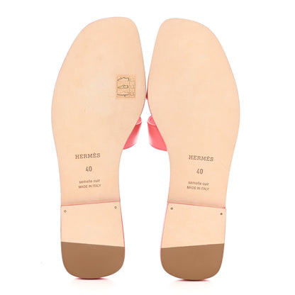 Hermes Box Calfskin Oran Sandals 40 Rose Boise 5 of 8