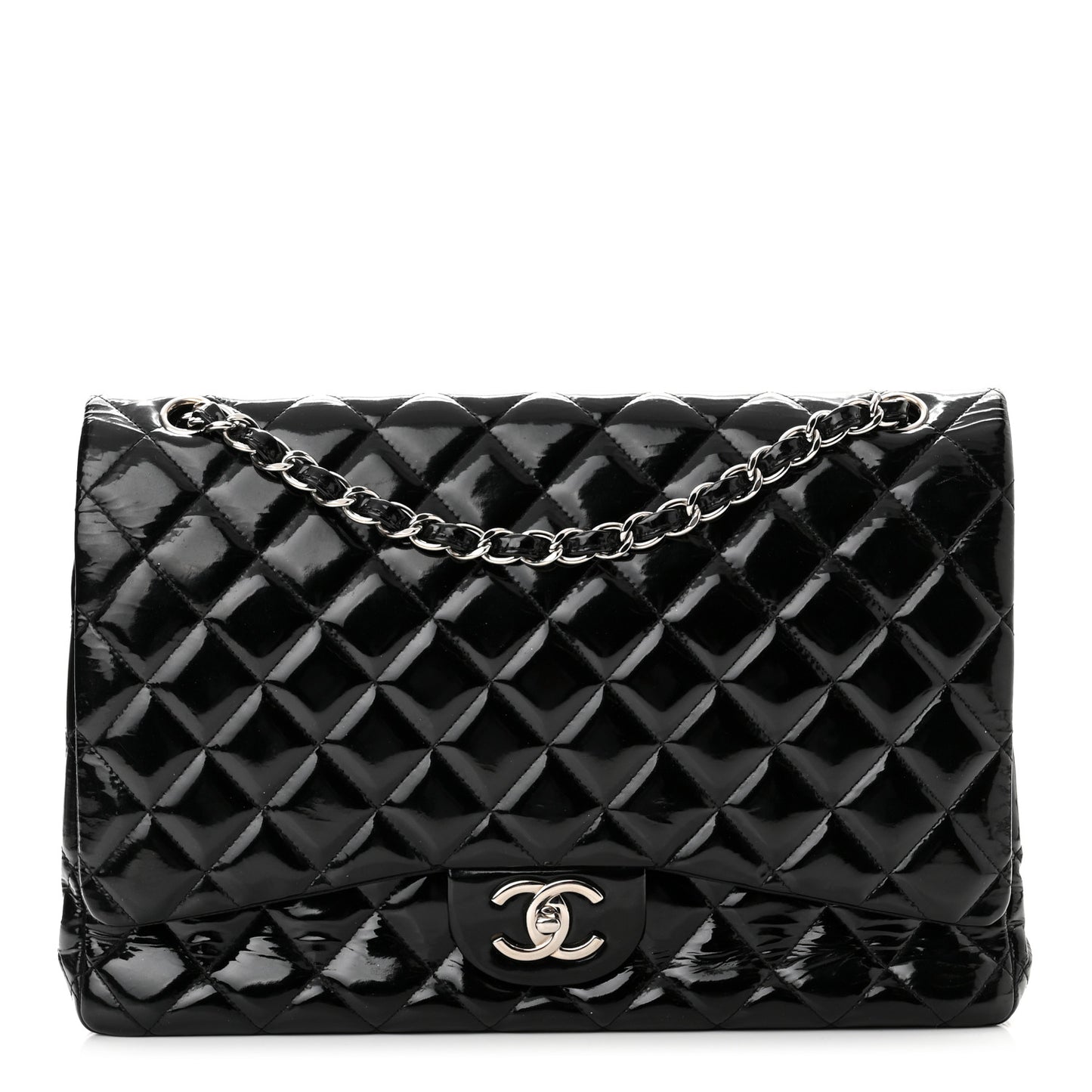 Patent Quilted Maxi Double Flap Black