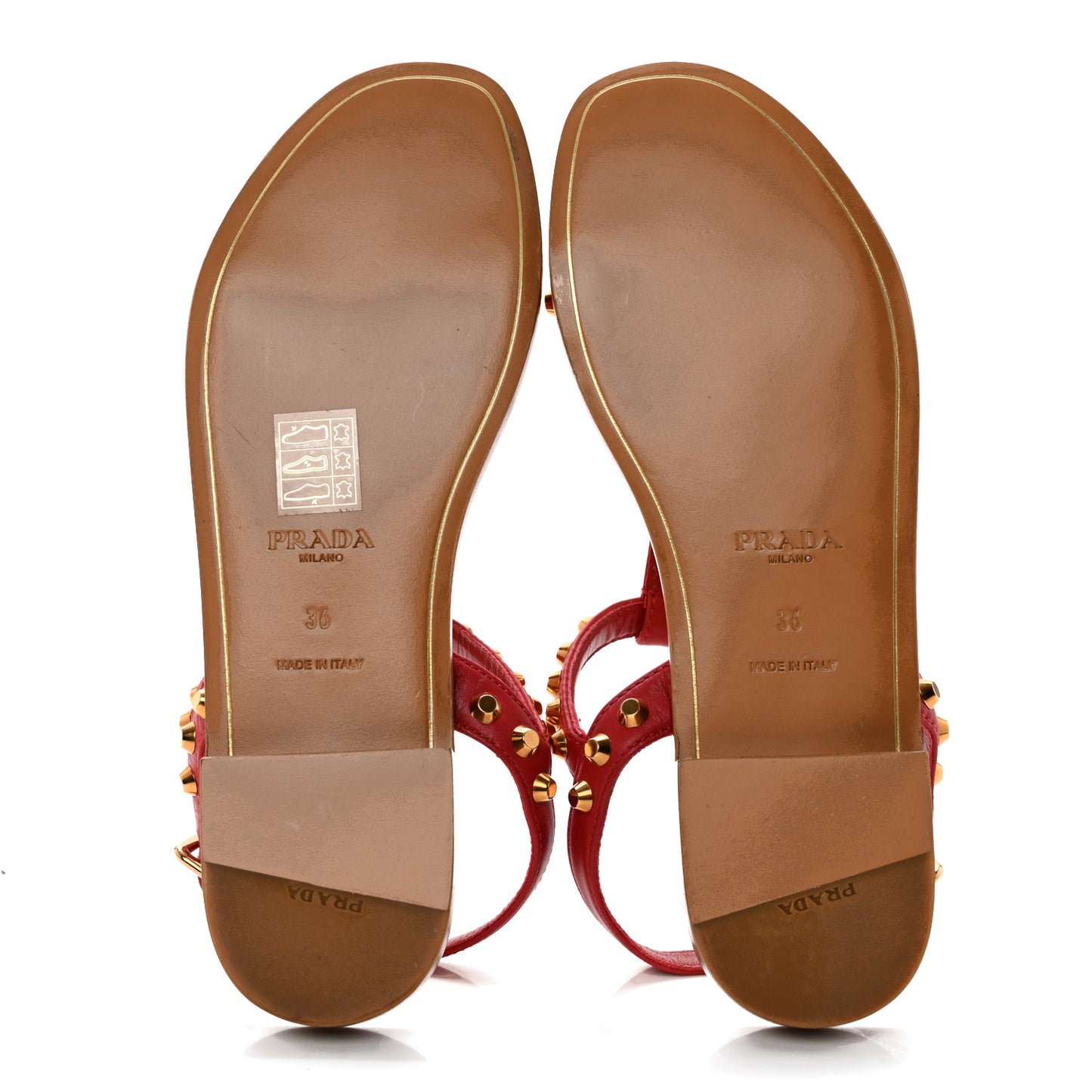 Calfskin Studded Sandals 36 Rosso