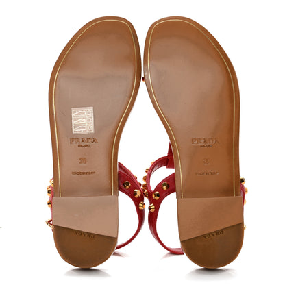 Prada Calfskin Studded Sandals 36 Rosso 5 of 8