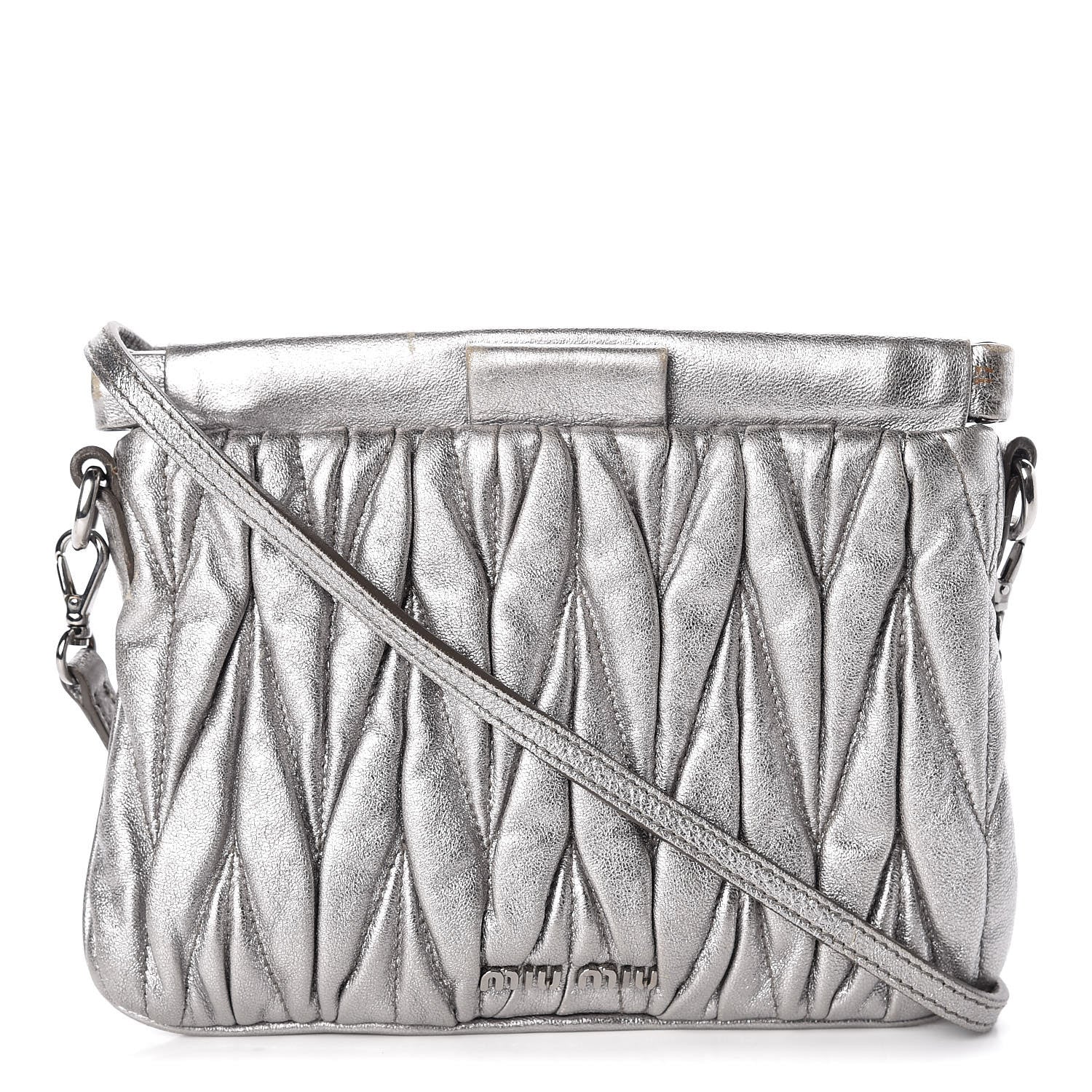 Miu Miu Metallic Nappa Matelasse Clutch Cromo 2 of 14