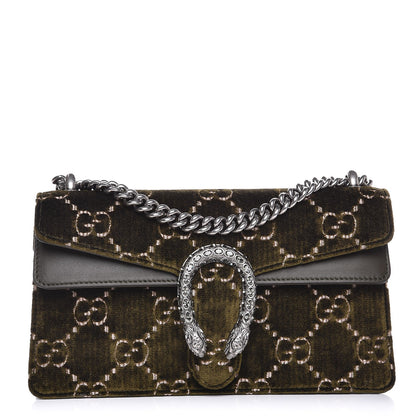 Gucci Velvet Moon Calfskin Crystal GG Monogram Small Dionysus Shoulder Bag Dark Olive Rose Gold 1 of 7