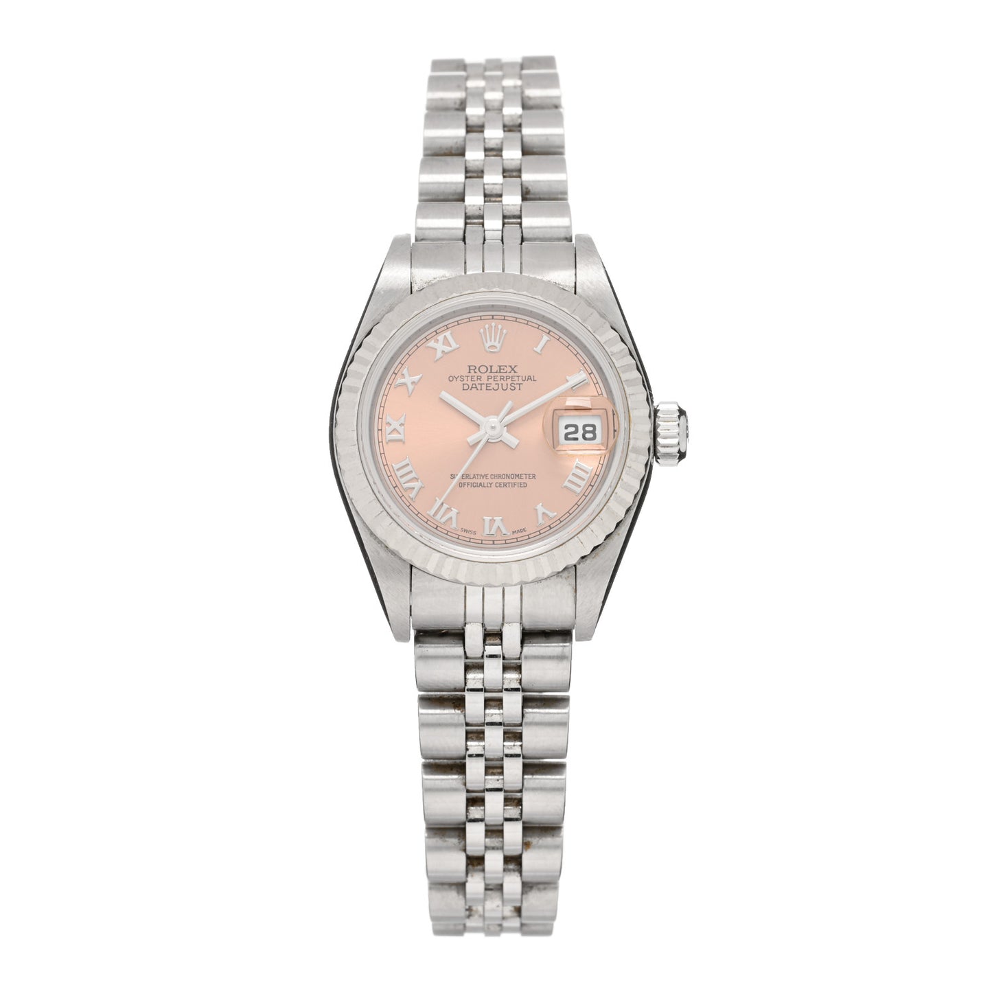 Stainless Steel 18K White Gold 26mm Oyster Perpetual Datejust Watch Pink Roman 79174