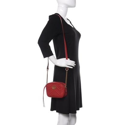 Gucci Calfskin Matelasse Mini GG Marmont Chain Shoulder Bag Hibiscus Red 2 of 10
