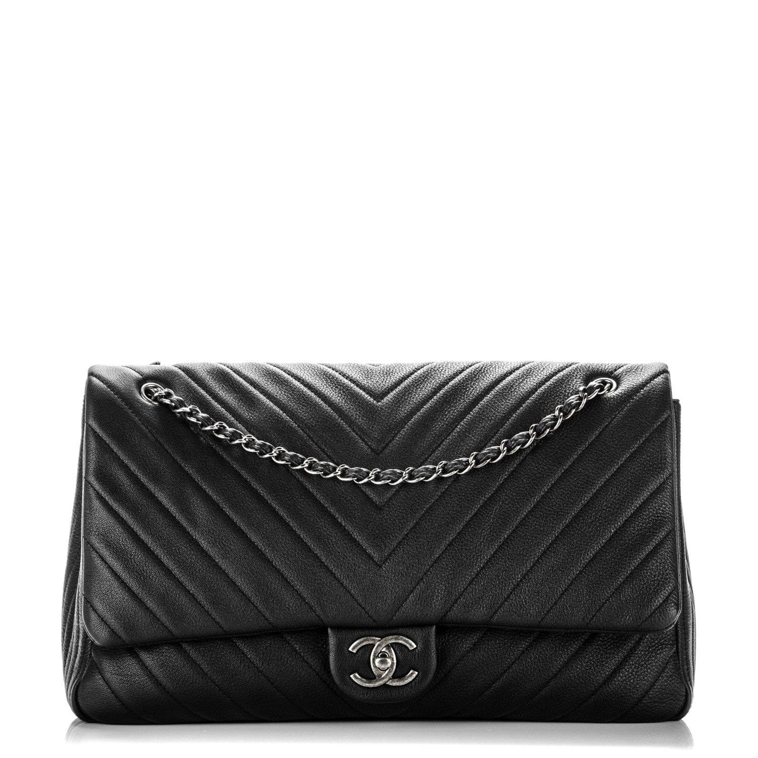 Chanel Calfskin Chevron Quilted XXL Travel Flap Bag Black 1 of 8