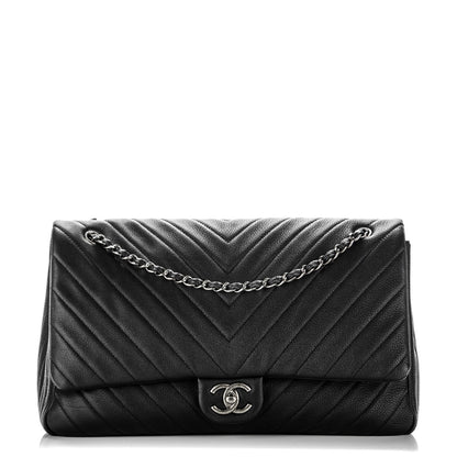 Chanel Calfskin Chevron Quilted XXL Travel Flap Bag Black 1 of 8