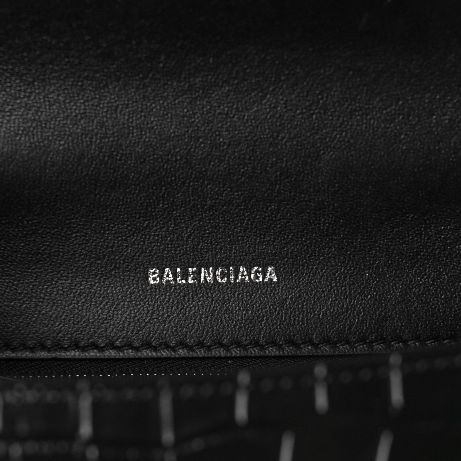 Balenciaga Shiny Calfskin Monochrome Crocodile Embossed Small Hourglass Top Handle Bag Black 4 of 9
