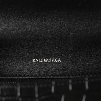Balenciaga Shiny Calfskin Monochrome Crocodile Embossed Small Hourglass Top Handle Bag Black 4 of 9