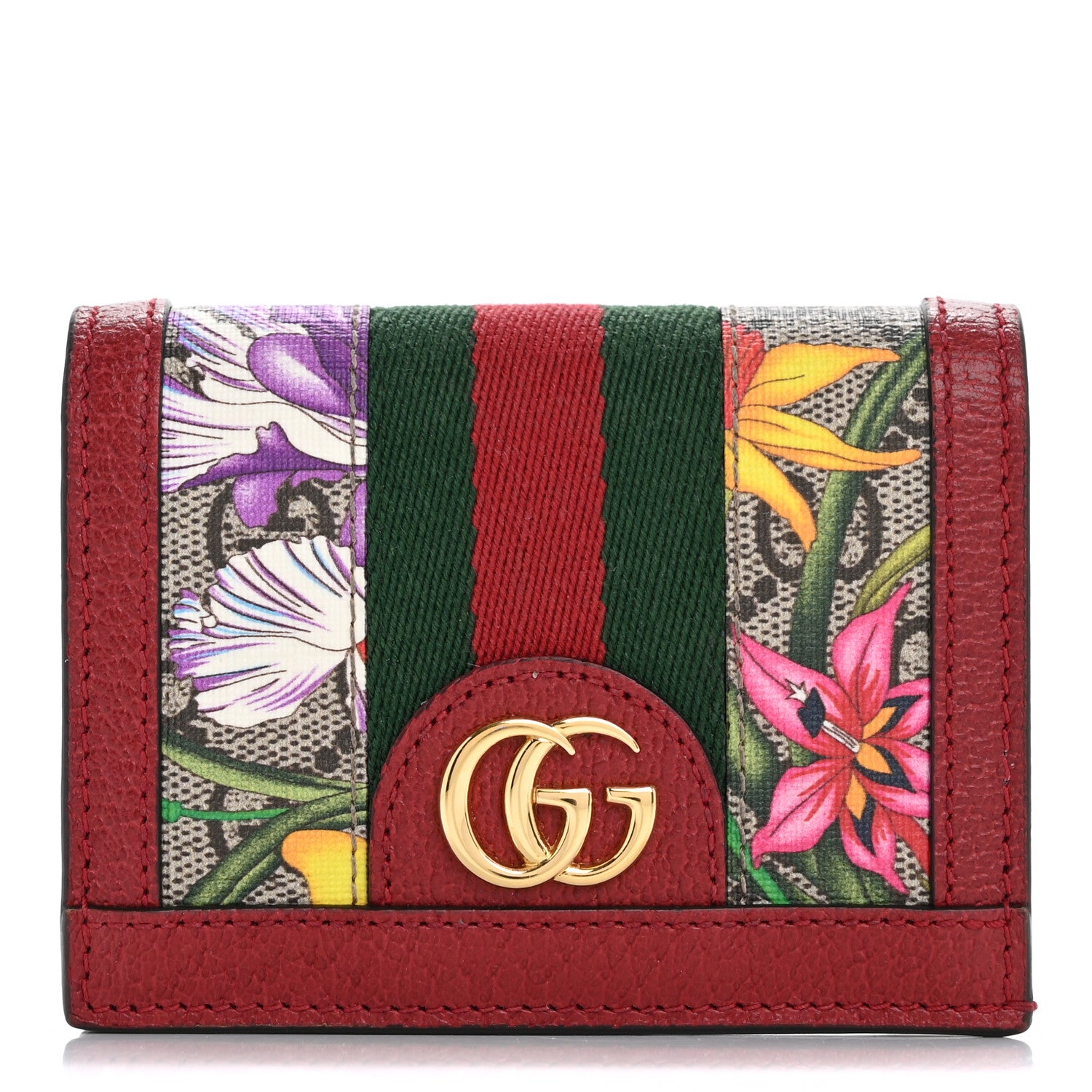Gucci GG Supreme Monogram Flora Web Ophidia Card Case Red 1 of 11