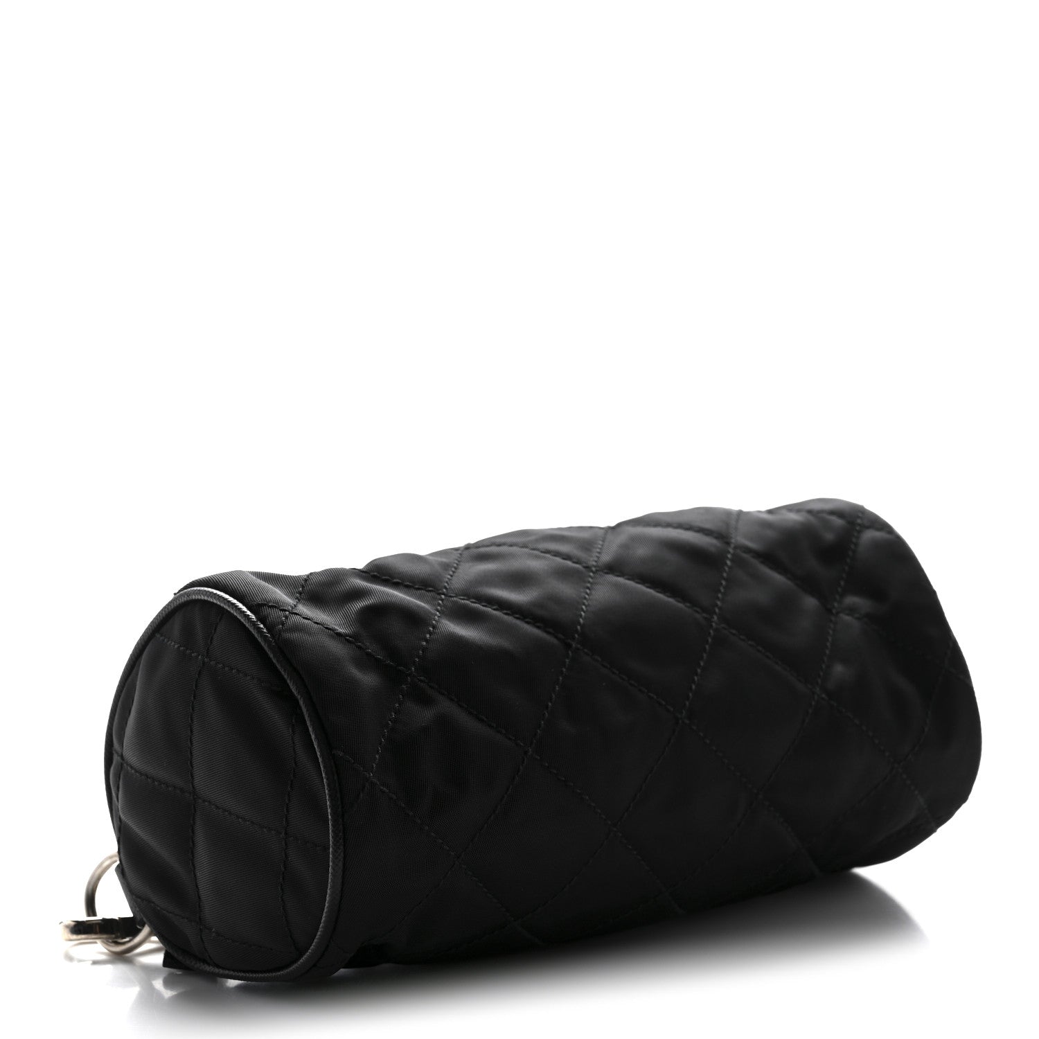 Prada Tessuto Nylon Saffiano Impunturato Quilted Barrel Pochette Black 4 of 10