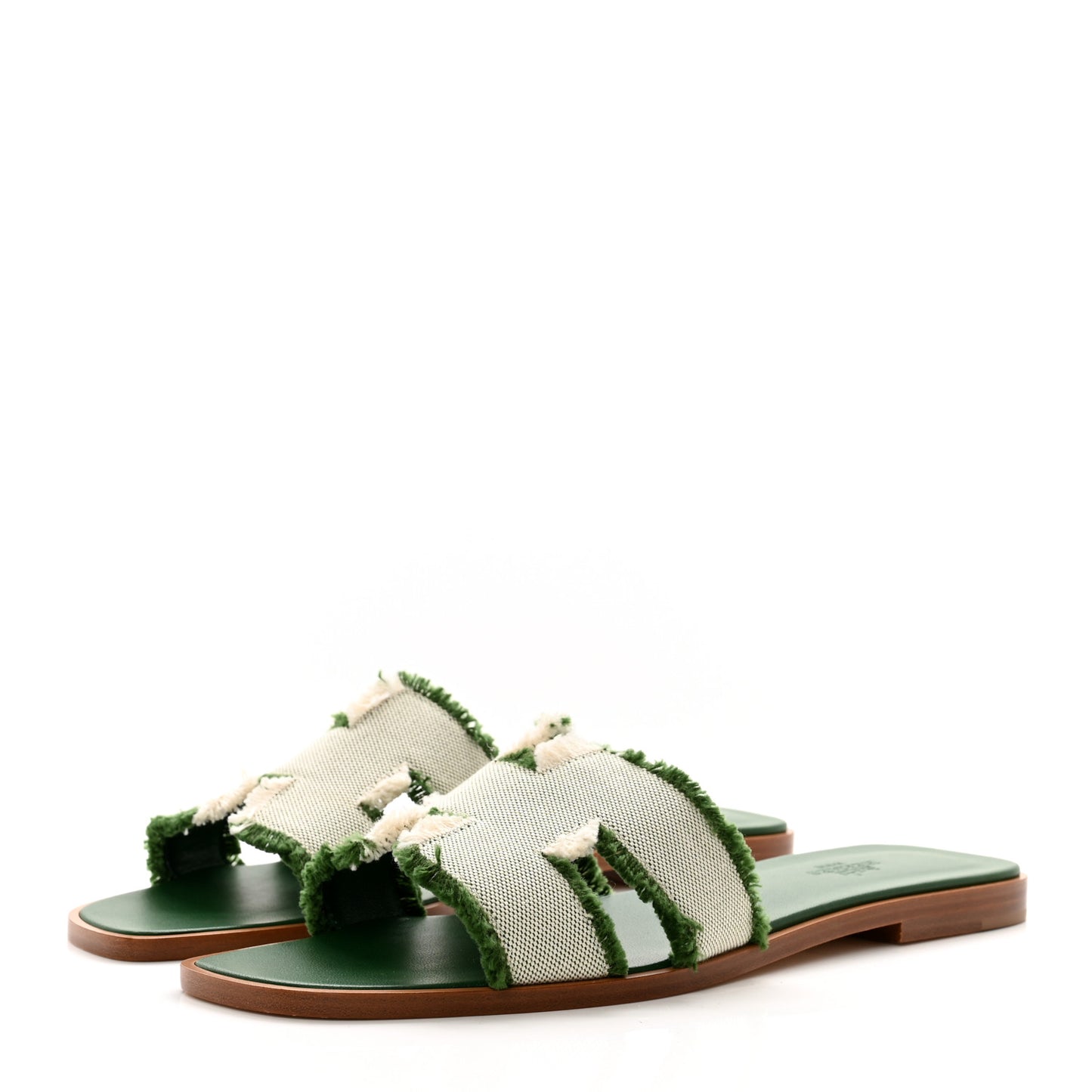 Calfskin Canvas Oran Fringe Sandals 41 Vert