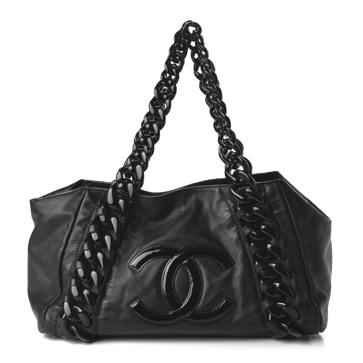 Calfskin Modern Chain Rhodoid East West Tote Black