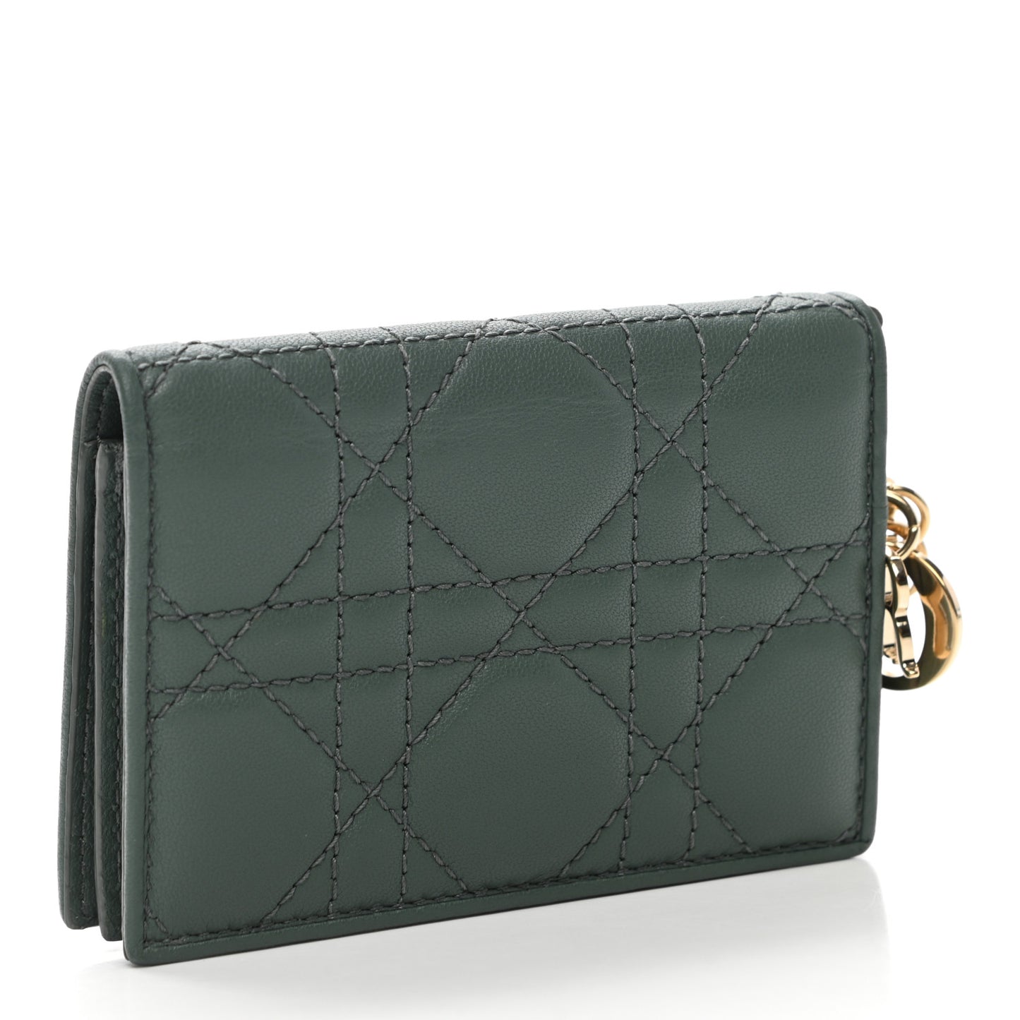 Lambskin Cannage Small Lady Dior Flap Card Holder Grey