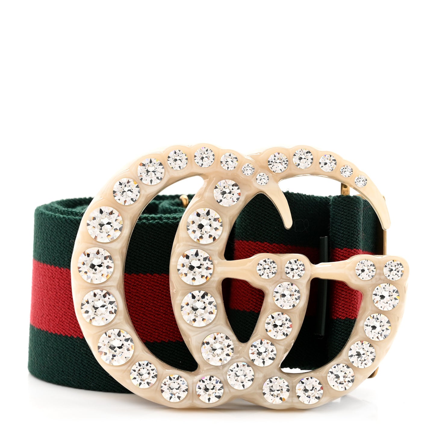 Elastic Web Crystal Embellished Plexiglass GG Marmont Belt 85 34 Red Green