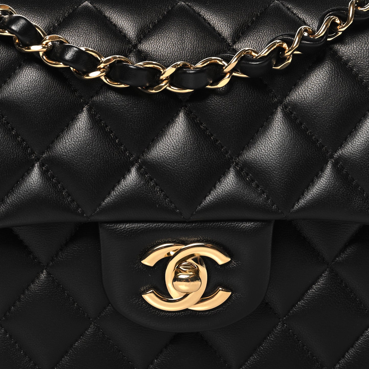 Lambskin Quilted Small Double Flap Black