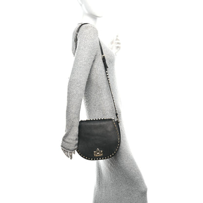 Valentino Garavani Pebbled Calfskin Rockstud Crossbody Saddle Bag Black 2 of 9