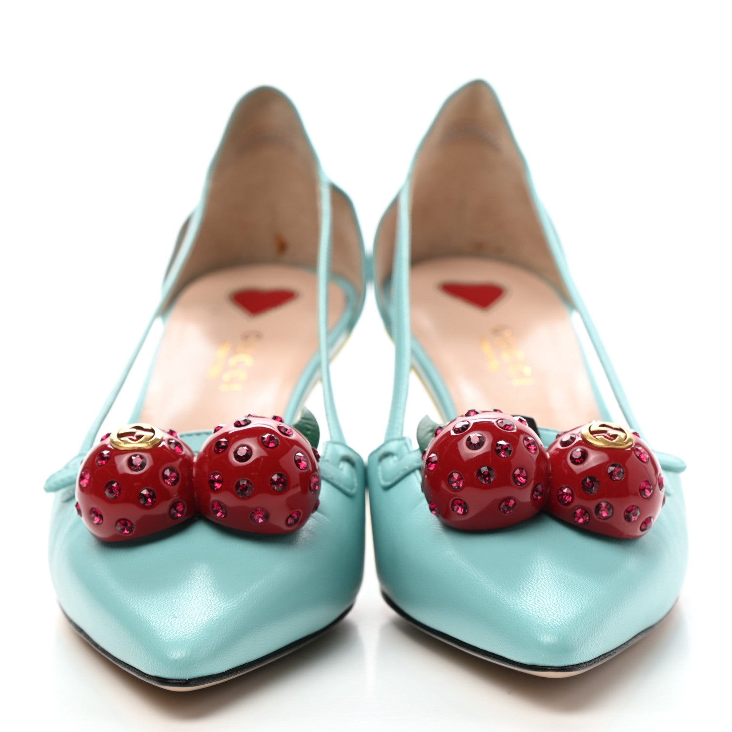 Gucci Malaga Kid Unia Cherry Pumps 37 New Acquamarine Emerald Cocoa 2 of 12