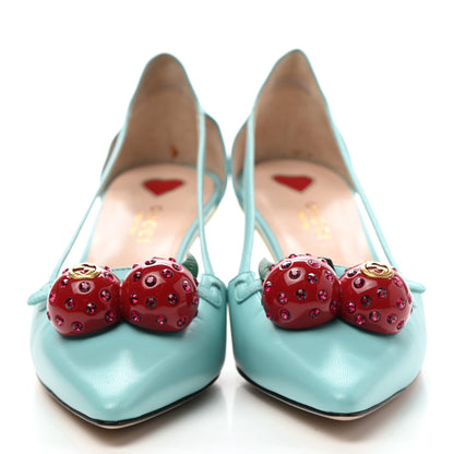 Gucci Malaga Kid Unia Cherry Pumps 37 New Acquamarine Emerald Cocoa 2 of 12