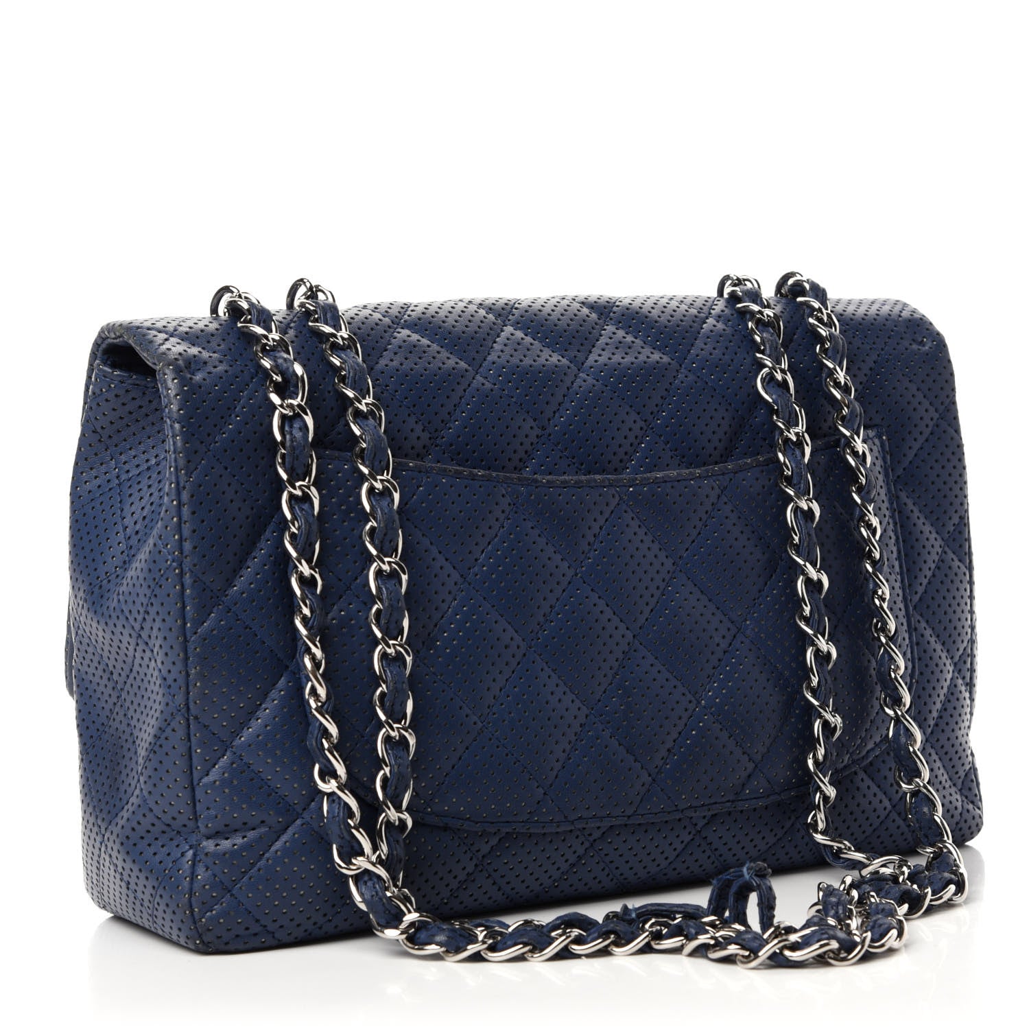 Chanel Lambskin Perforated Jumbo Single Flap Blue 4 of 17
