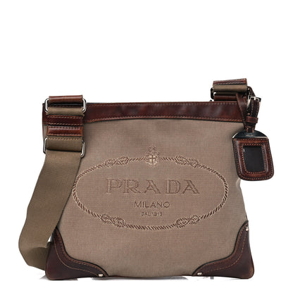 Prada Jacquard Logo Small Flat Messenger Bag Corda Bruciato 1 of 13