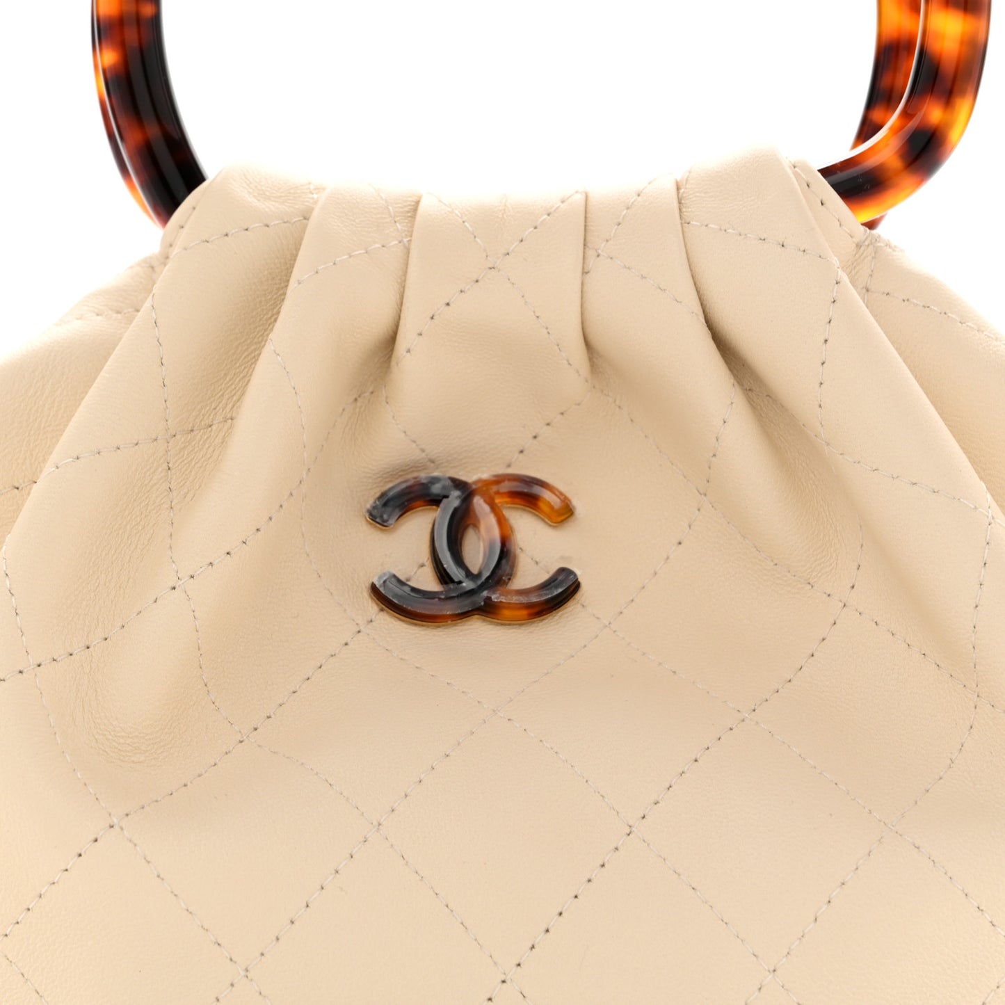 Lambskin Plexiglass Tortoise Shell Quilted Small Pouch Light Beige