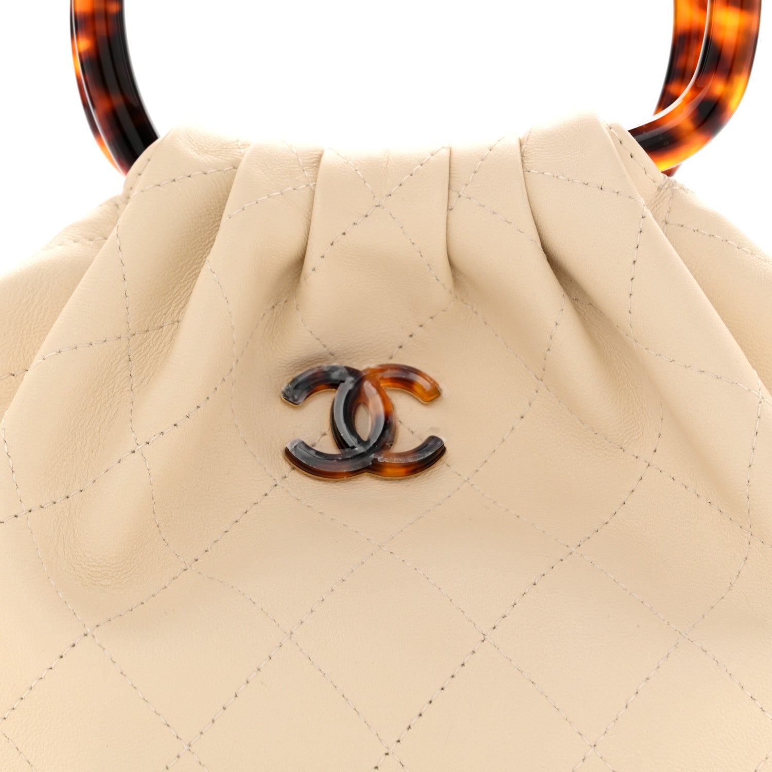 Chanel Lambskin Plexiglass Tortoise Shell Quilted Small Pouch Light Beige 8 of 10