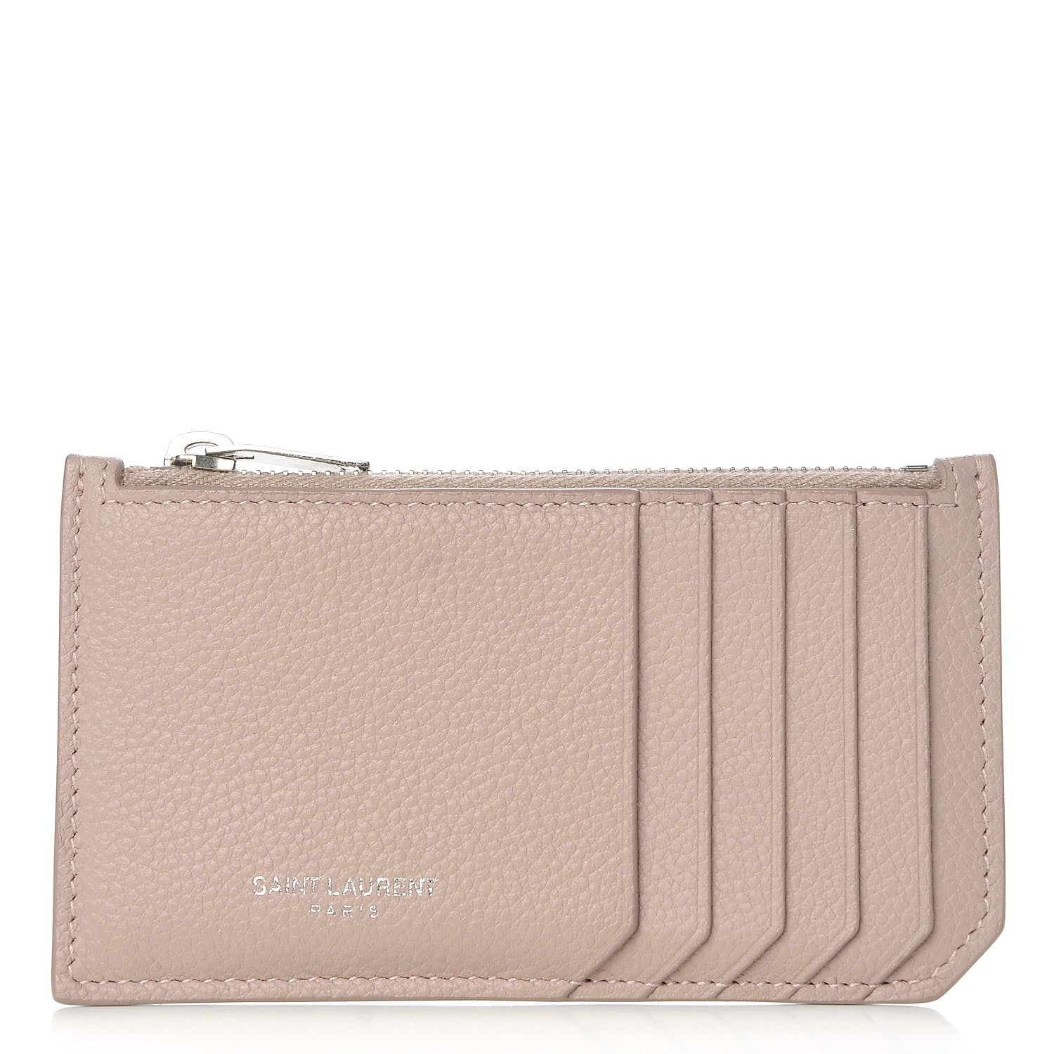 Saint Laurent Grained Calfskin 5 Fragments Zip Pouch Card Holder Rose Antic 1 of 8