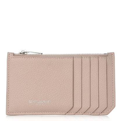 Saint Laurent Grained Calfskin 5 Fragments Zip Pouch Card Holder Rose Antic 1 of 8