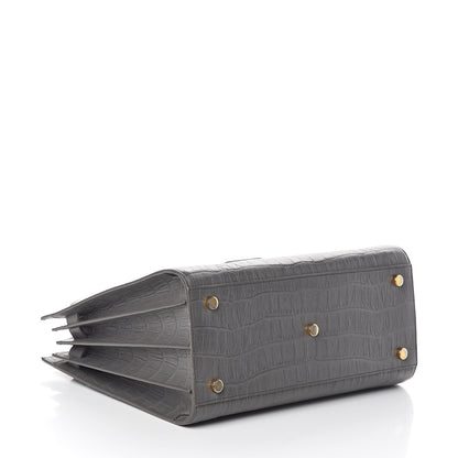 Saint Laurent Calfskin Crocodile Embossed Small Sac De Jour Fog 3 of 9