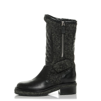 Chanel Wool Calfskin Quilted Biker Boots 36.5 Black 1 of 7