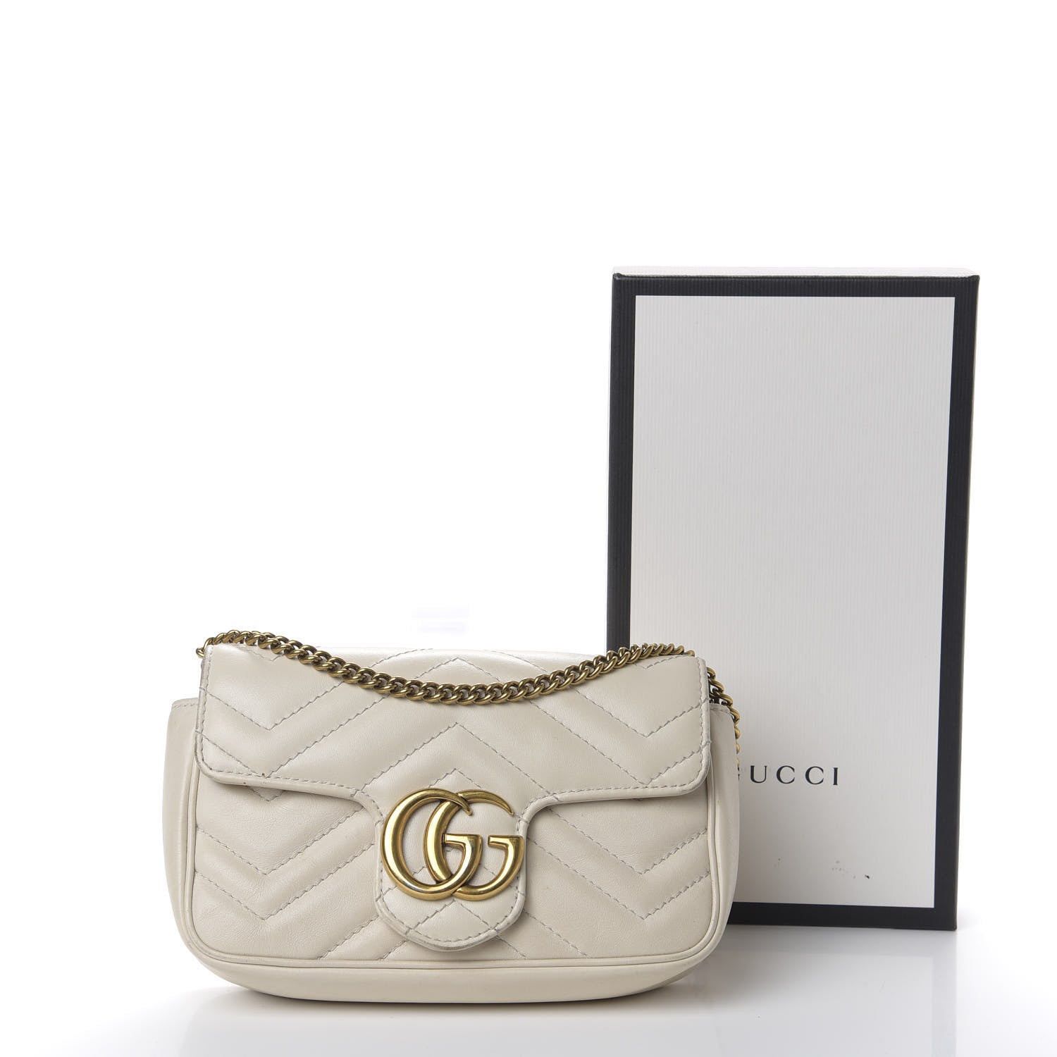 Gucci Calfskin Matelasse Super Mini GG Marmont Shoulder Bag White 17 of 17