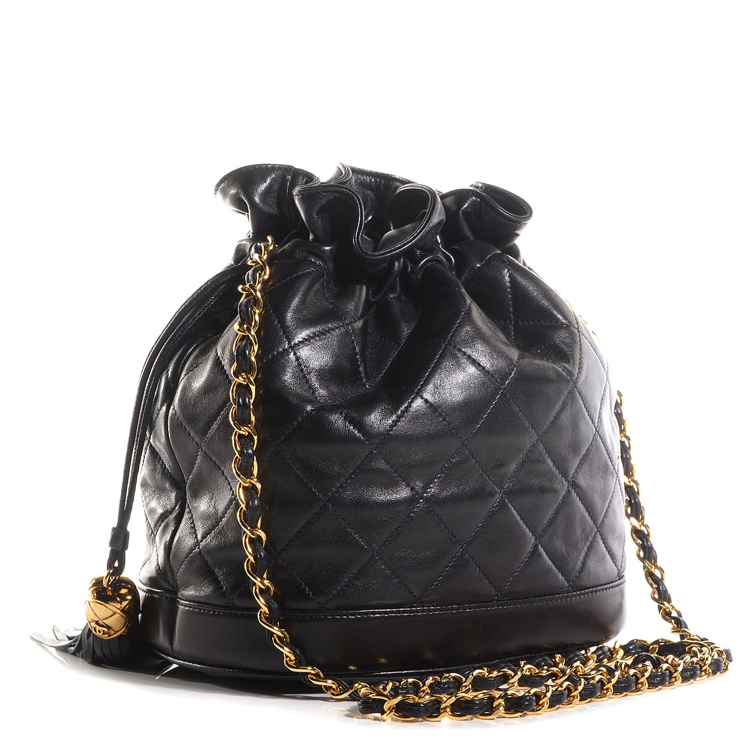 Chanel Lambskin Tassel Drawstring Pouch Bag Black 3 of 7