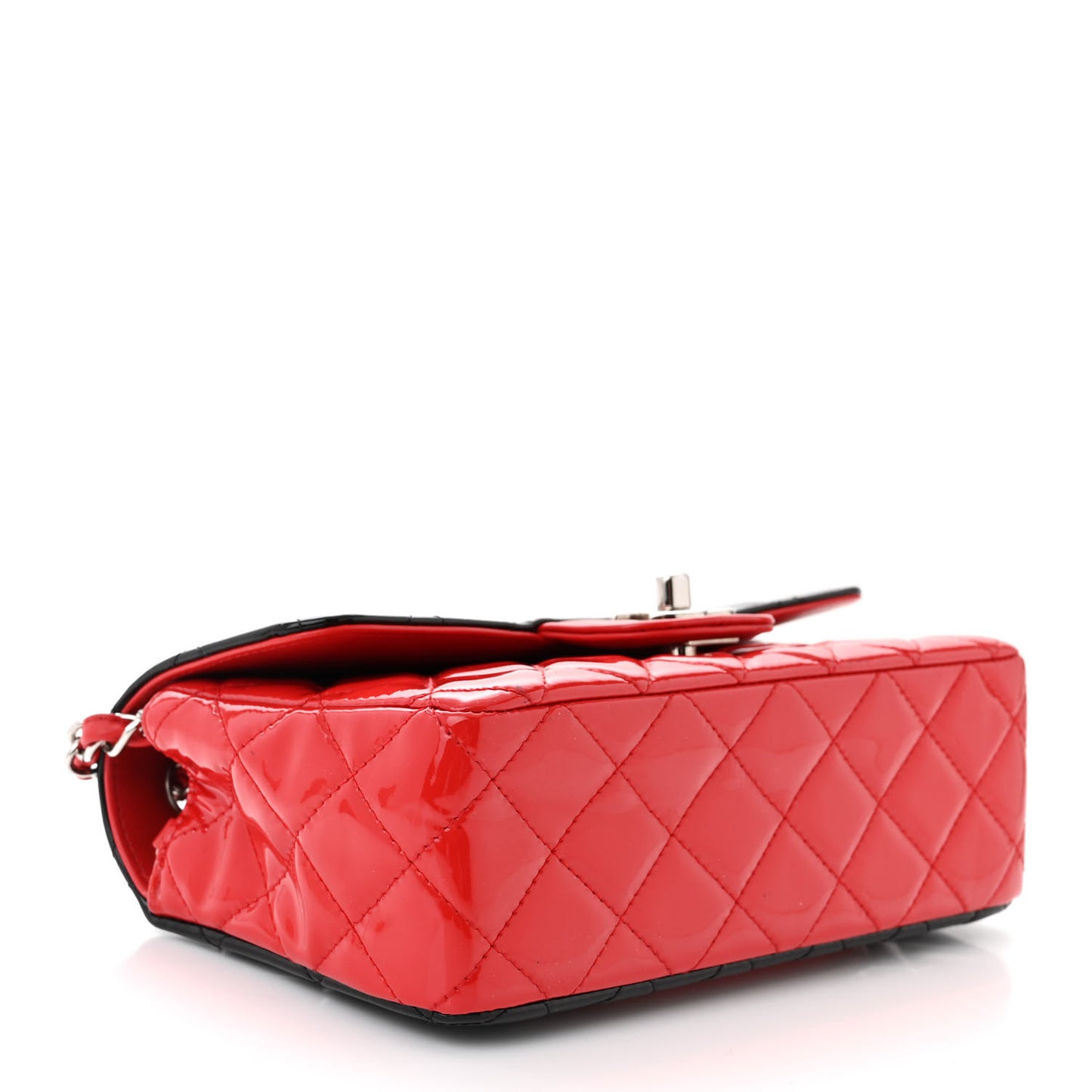 Patent Calfskin Quilted Bi-Color Mini Rectangular Flap Red Black