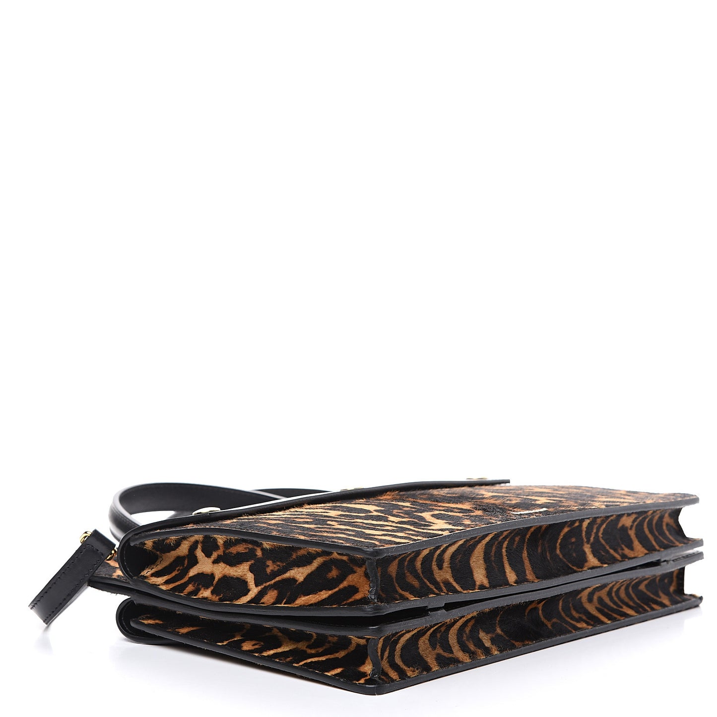 Calf Hair Leopard Print Small Title Bag with Pocket Black