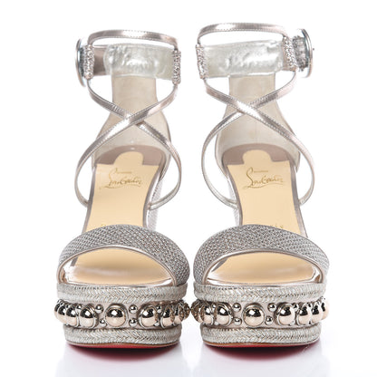 Christian Louboutin Lurex Chocazeppa 120 Platform Wedge Sandals 38 Colombe 2 of 10