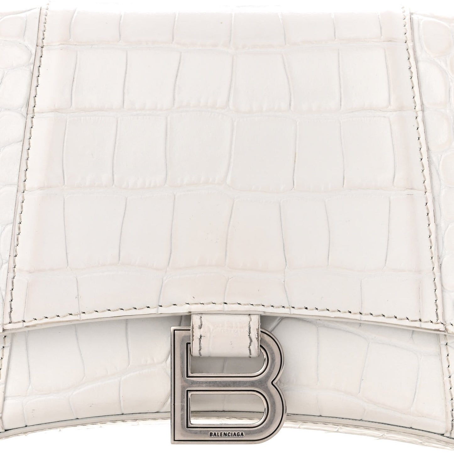 Shiny Calfskin Crocodile Embossed Small Hourglass Sling Shoulder Bag White