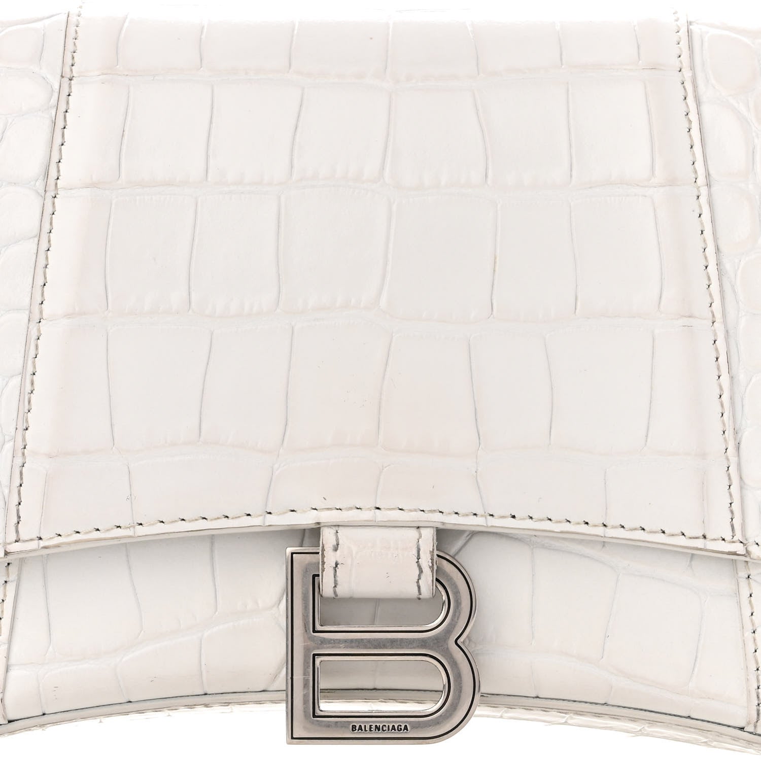 Balenciaga Shiny Calfskin Crocodile Embossed Small Hourglass Sling Shoulder Bag White 8 of 17