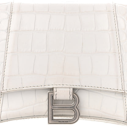 Balenciaga Shiny Calfskin Crocodile Embossed Small Hourglass Sling Shoulder Bag White 8 of 17