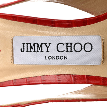 Jimmy Choo Calfskin Crocodile Embossed Slingback Gemma Pumps 35.5 Red 6 of 9