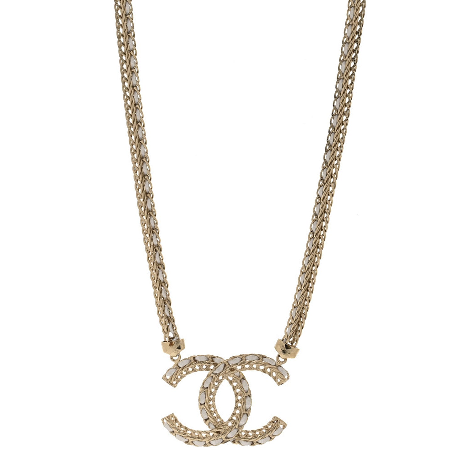 Chanel Metal Lambskin CC Chain Necklace Gold White 1 of 7