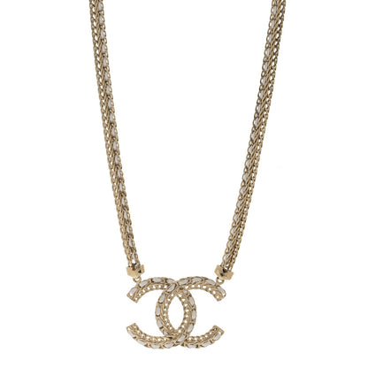 Chanel Metal Lambskin CC Chain Necklace Gold White 1 of 7