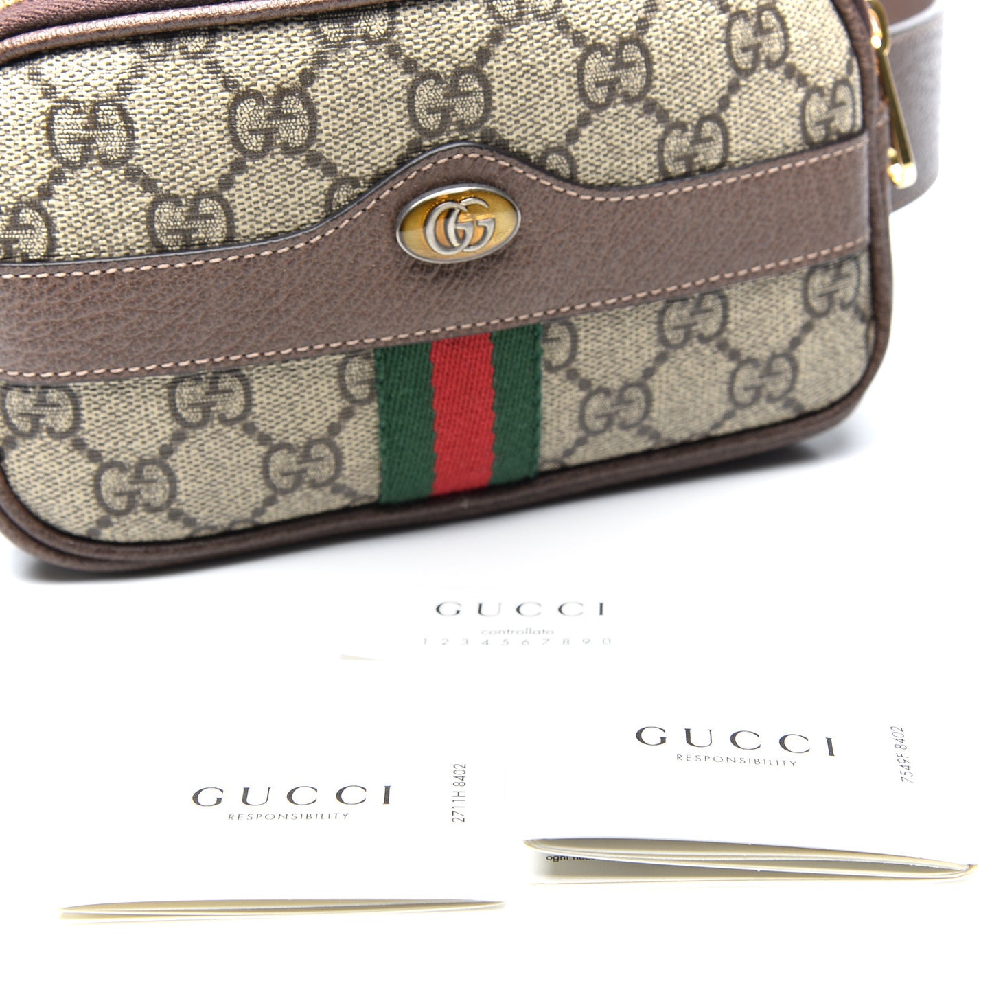 GG Supreme Monogram Web Small Ophidia Belt Bag 85 34 Dark Brown