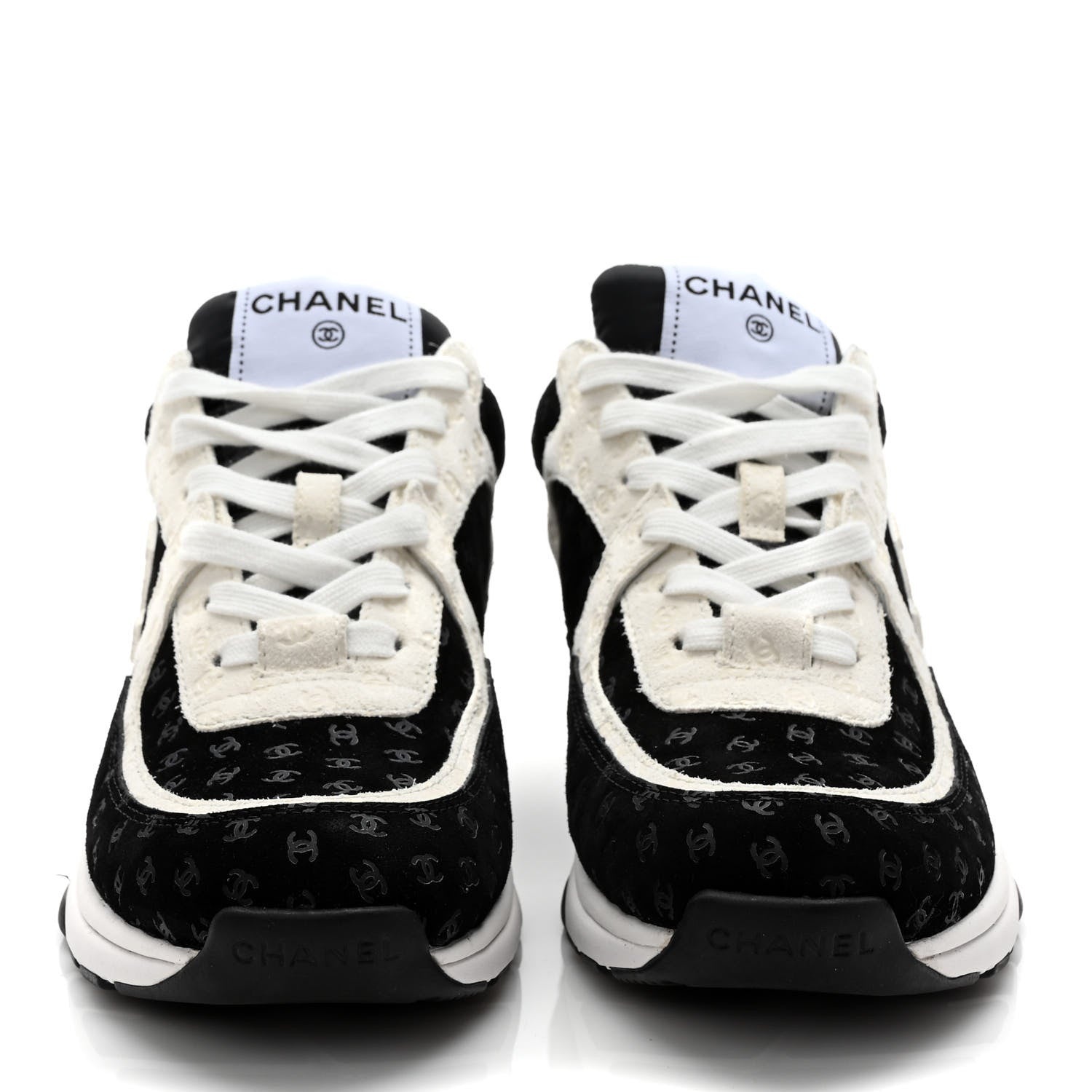 Chanel Nylon Suede Calfskin Printed CC Sneakers 38 White Black 2 of 8