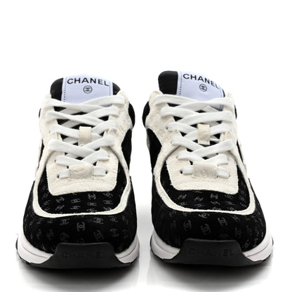 Chanel Nylon Suede Calfskin Printed CC Sneakers 38 White Black 2 of 8